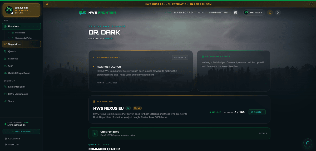 HWS Frontier dashboard